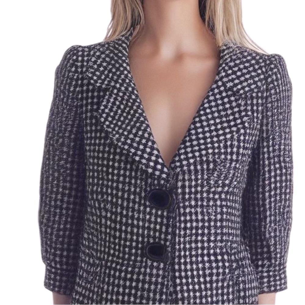 Ann Taylor | Wool Cotton Blend Houndstooth Cropped Blazer Coat 2 Acedamia Office